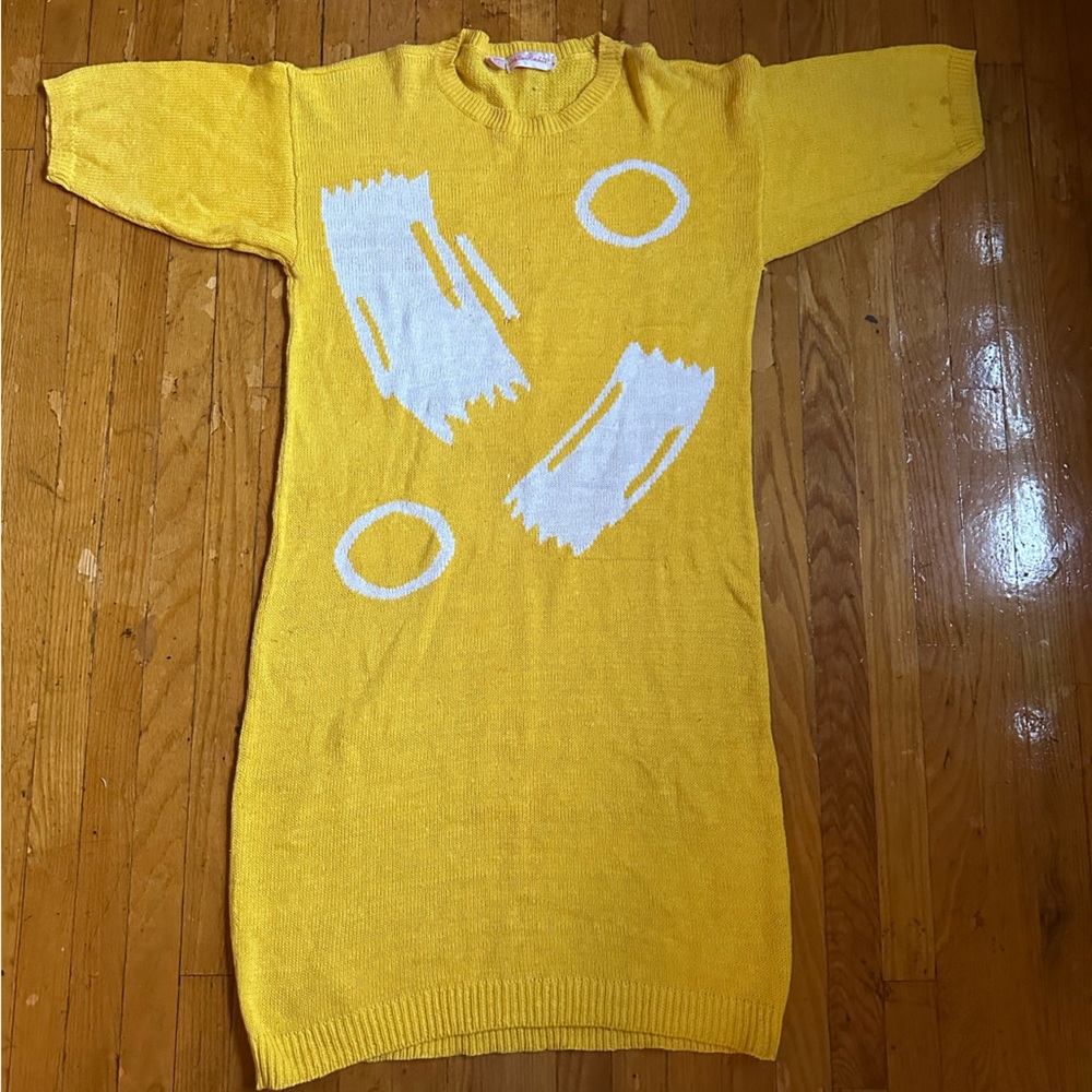 Vintage Lady DeRotchild Yellow Sweater Dress with White Accents